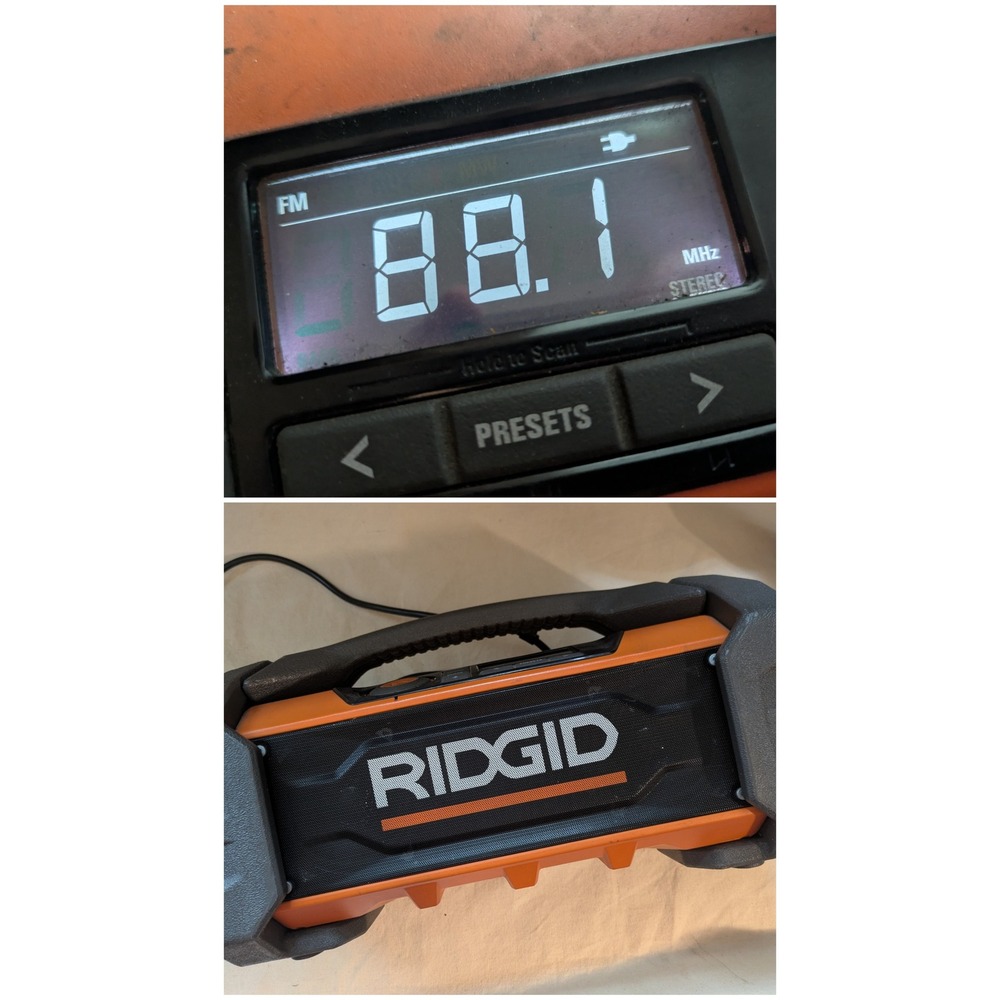 RIDGID 18V Cordless Jobsite Radio Bluetooth AM FM Orange Black Work R84087
